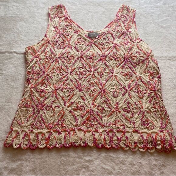 Sigrid Olsen Knitted By Hand Silk Sleeveless Top with Sequins and Beads Size S - Picture 1 of 13